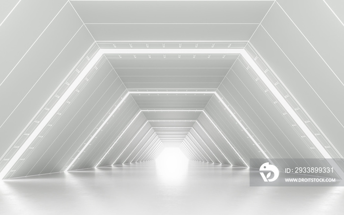 Illuminated corridor interior design. 3D rendering