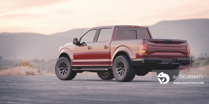 3D rendering of a brand-less generic pickup truck in studio environment