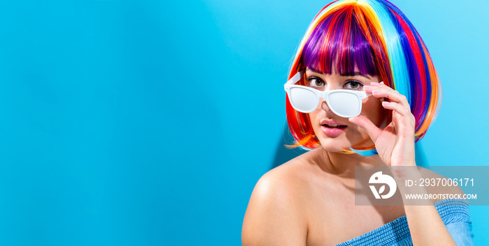 Beautiful woman in a colorful wig