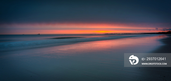 Beautiful sunrise on the Baltic Sea beach in Sopot. Poland