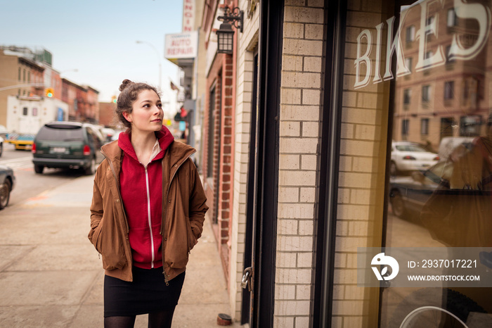 Customer looking at bicycle shop