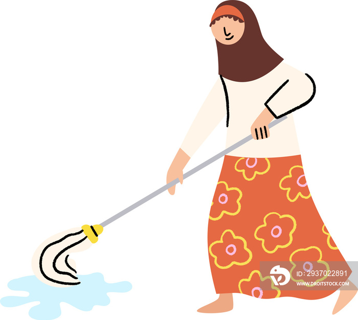 亚洲Hijab女性Mopping