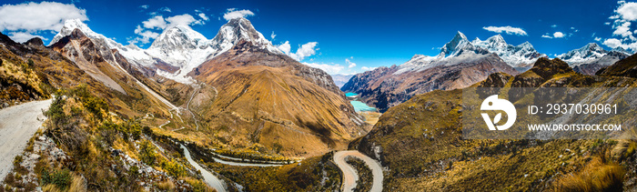 从Portachuelos的视角俯瞰Huascaran山和Huandoy山。H