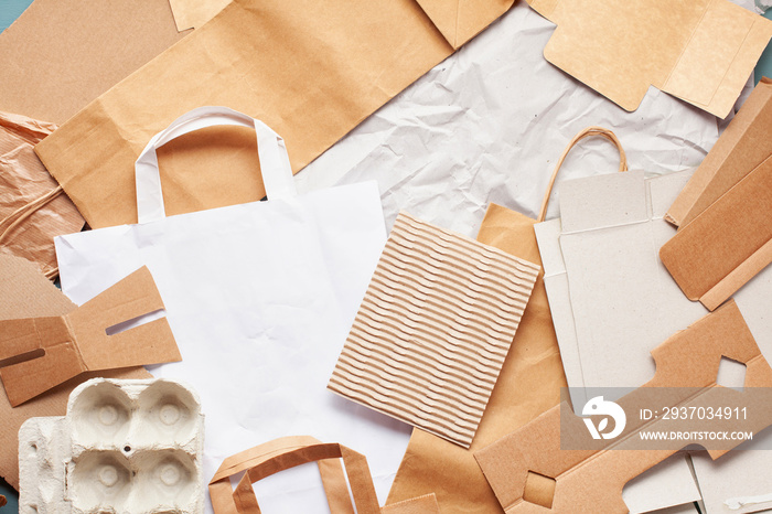 Flat lay of paper wastes ready for recycling