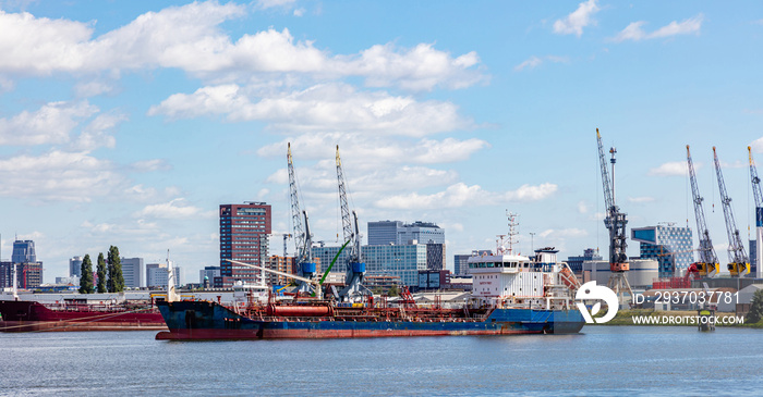 Harbor of Rotterdam, Netherlands. Logistics business, cargo loading unloading