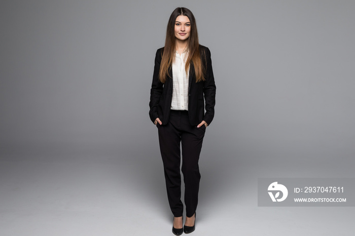 beautiful fashion woman in dark gray business suit