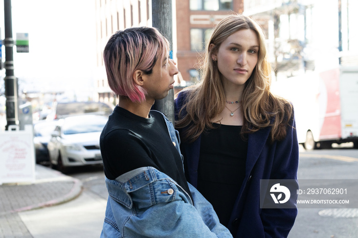 Lgbtqia friends walking in the city.