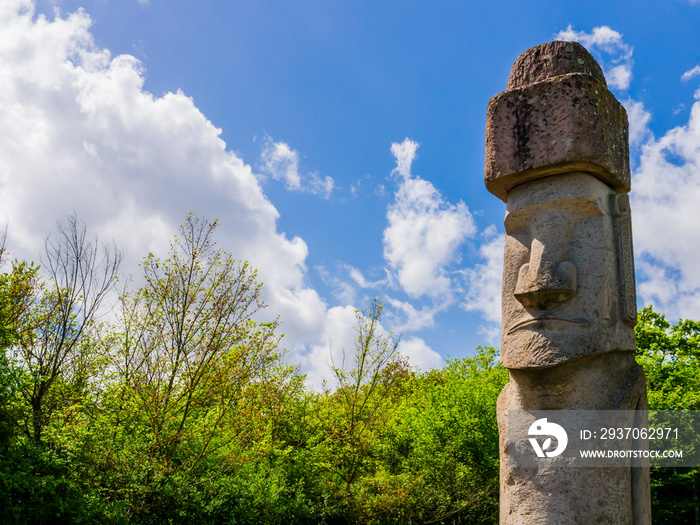 Moai sacred sculpture in Vitorchiamo, Latium region, central Italy