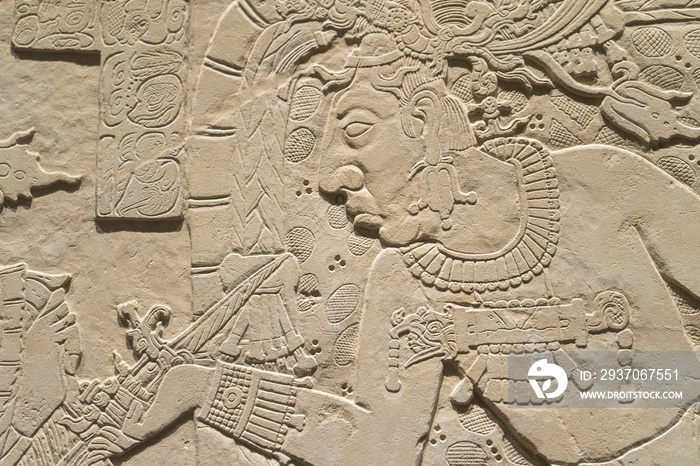 玛雅石雕的基础浮雕，玛雅文明艺术。