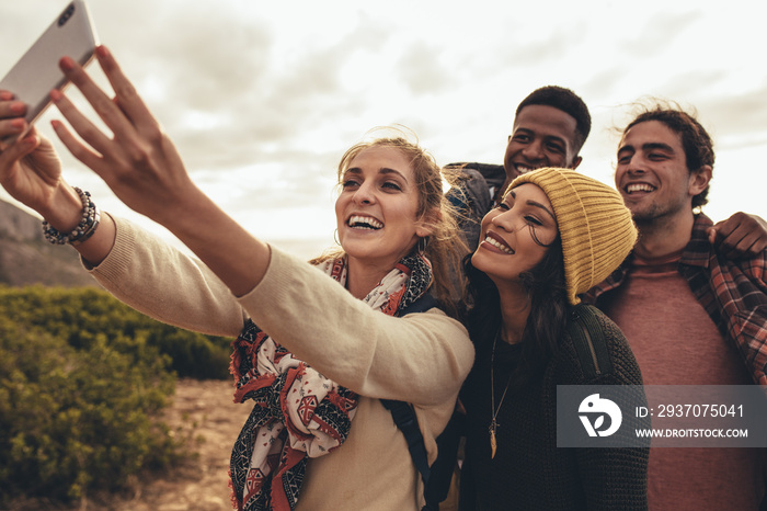 Group selfie on hiking trip