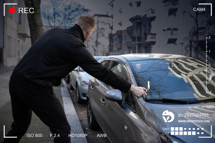 Arsonist Criminal Is About To Burn Car