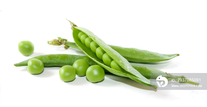 isolated image of peas in pods on a white background close-up