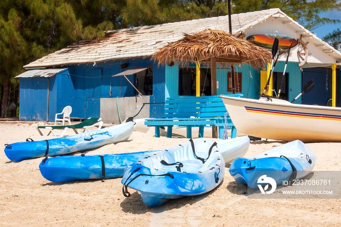 kayaks on the beach on Grand Bahama