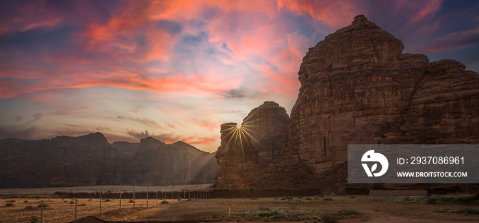 Beautiful sunrise in Al Ula Valley in Saudi Arabia