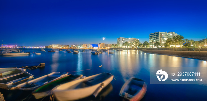 Sunset view of San Antonio beach and Ibiza, Spain