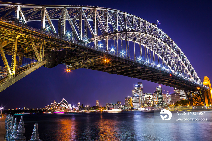 Night view of Harbour bridge in Sydney Australia