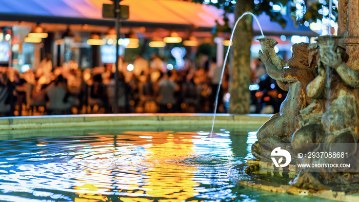 Fountain at night in Cannes, France