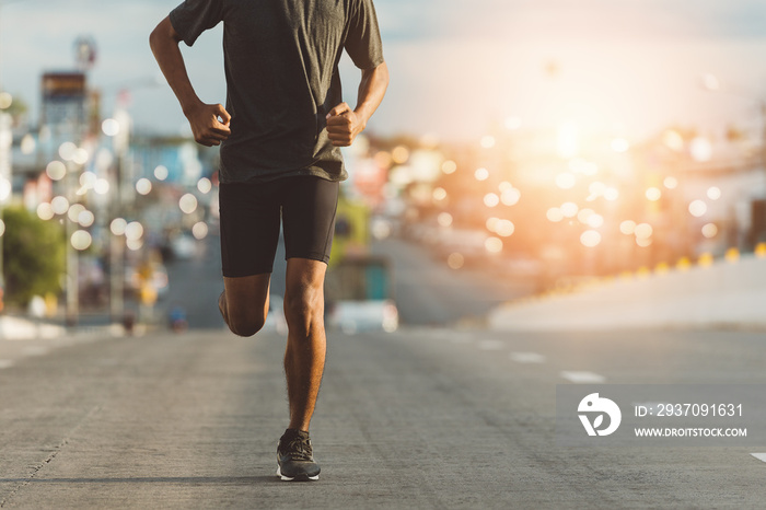 Athlete runner feet running on road