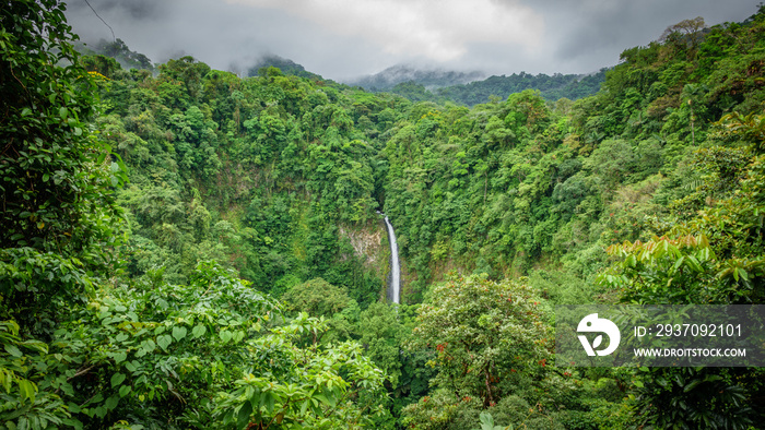 La Fortuna de San Carlos waterfall top view in Costa Rica