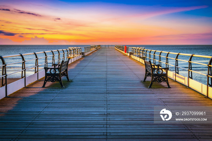 Sunset pier at Saltburn by the Sea, North Yorkshire, UK