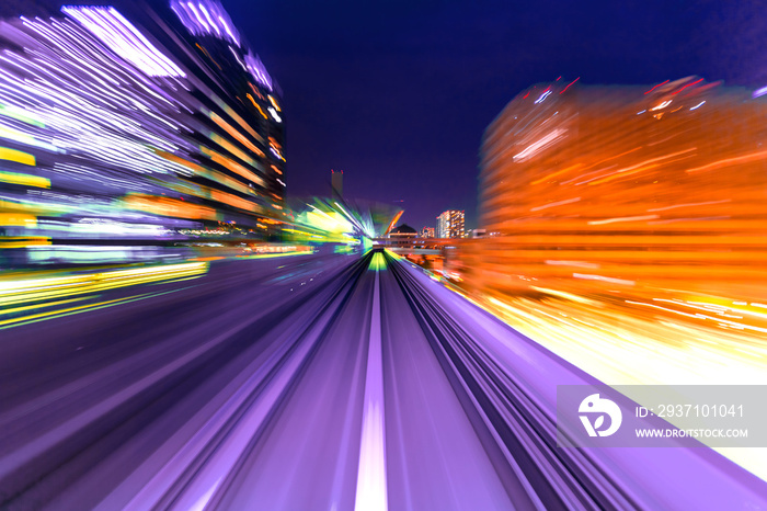 Abstract high speed technology POV train motion blurred concept from the Yuikamome monorail in Tokyo