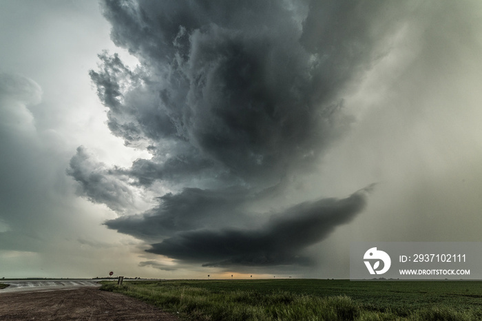 Dark and ominous severe storm with large hail moving southeast, North Dakota, USA