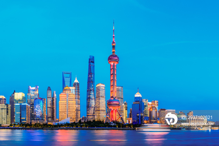 Shanghai cityscape commercial building at night