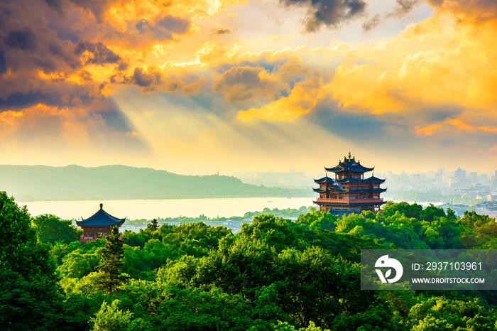 landscape of chenghuang pavilion in hangzhou west lake,China.