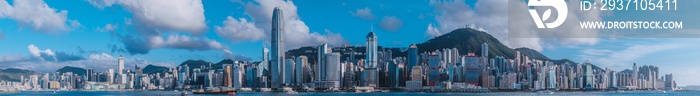 Hong Kong Skyline in West Kowloon Waterfront Promenade