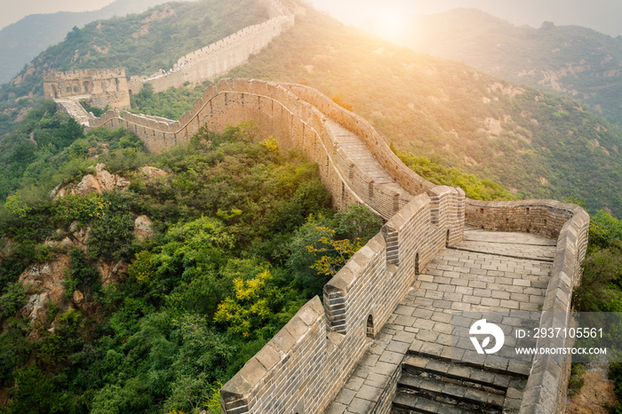 Great wall under sunshine during sunset，in Beijing, China