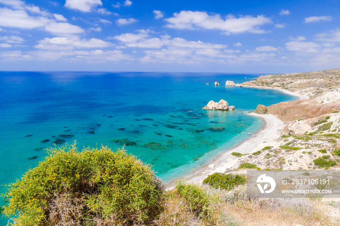 阿佛洛狄忒的岩石，美丽的海滩和海湾，塞浦路斯岛