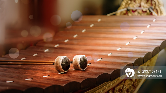 close up of alto xylophone traditional classical Thai and sountheast asia musical instrument made of