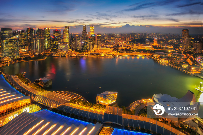 Singapore city and Marina Bay at Twilight time 