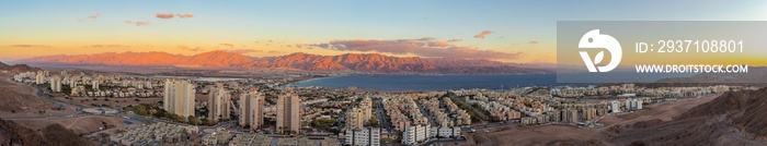 Eilat israel high quallity panorama landscape of mountains ,sea and cityscape of eilat