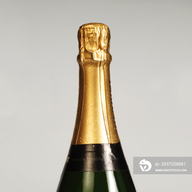 Champagne bottle, close up 