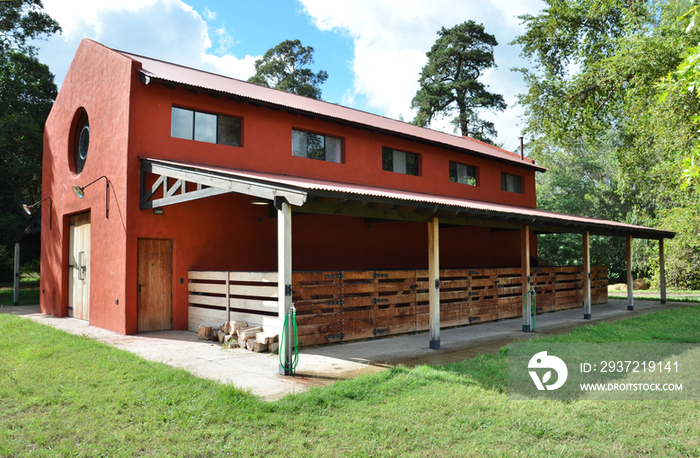 Exterior of barn with lawn