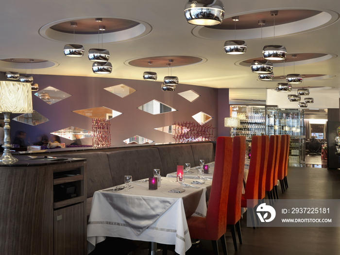 Interior of dining area in luxury hotel