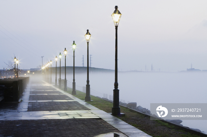 Street Lamps at a Riverside Park