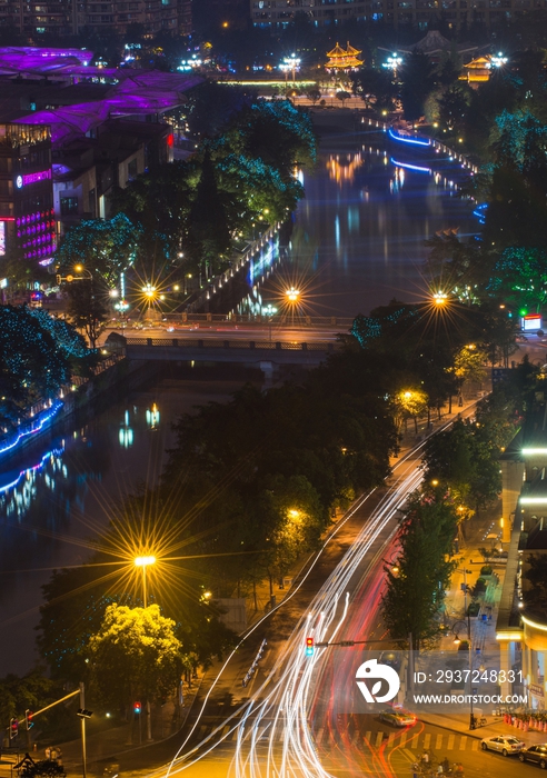 成都府南河合江亭建筑夜景