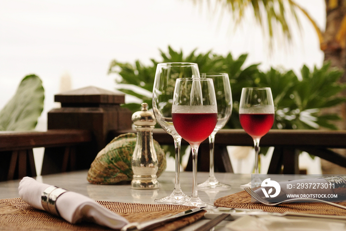 Wine glasses on table