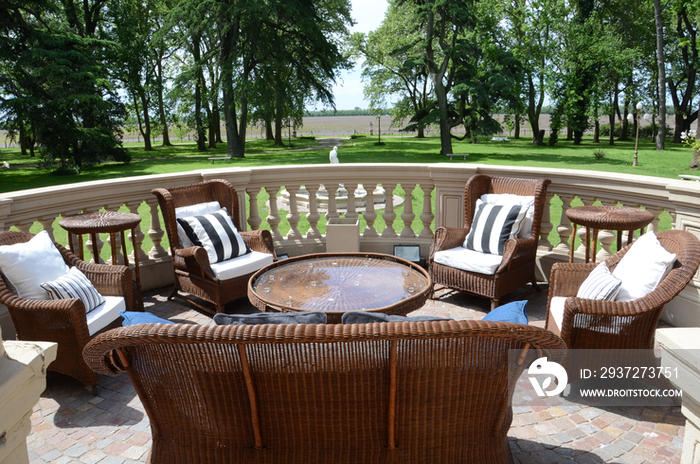 Wicker sofa and chairs in patio