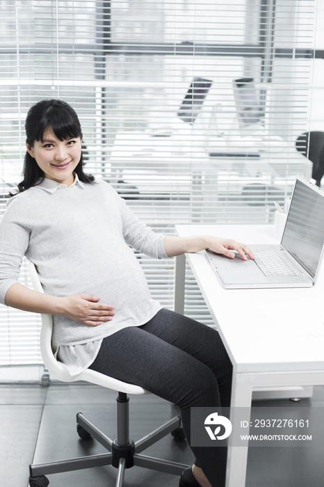 怀孕的商务女士使用笔记本电脑