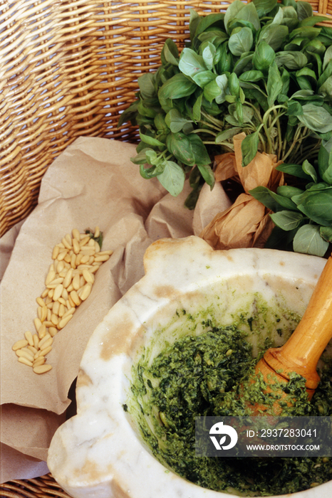 Italy, Liguria. Pesto ingredients