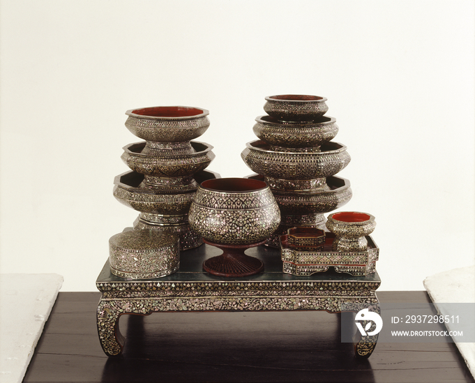 Mother of pearl ceremonial containers and trays Thailand