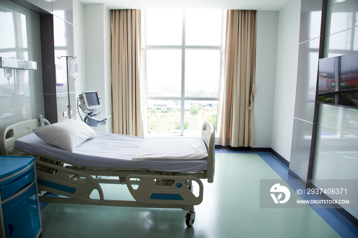 Recovery Room with beds and comfortable medical. Interior of an empty hospital room.