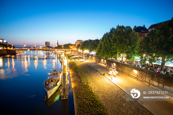 Bremen Schlachte at the Weser by Night