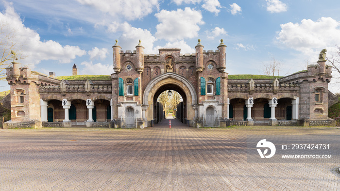 Old City Gate in the old fortified town of Naarden in the Netherlands.