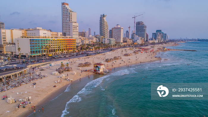 Tel aviv promenade, Israel, aerial drone view