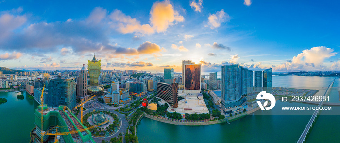 Aerial photography of Macao Peninsula City Scenery in China