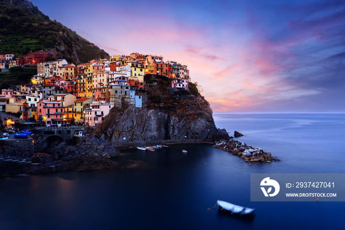 Manarola village at twilight, Cinque Terre, Italy